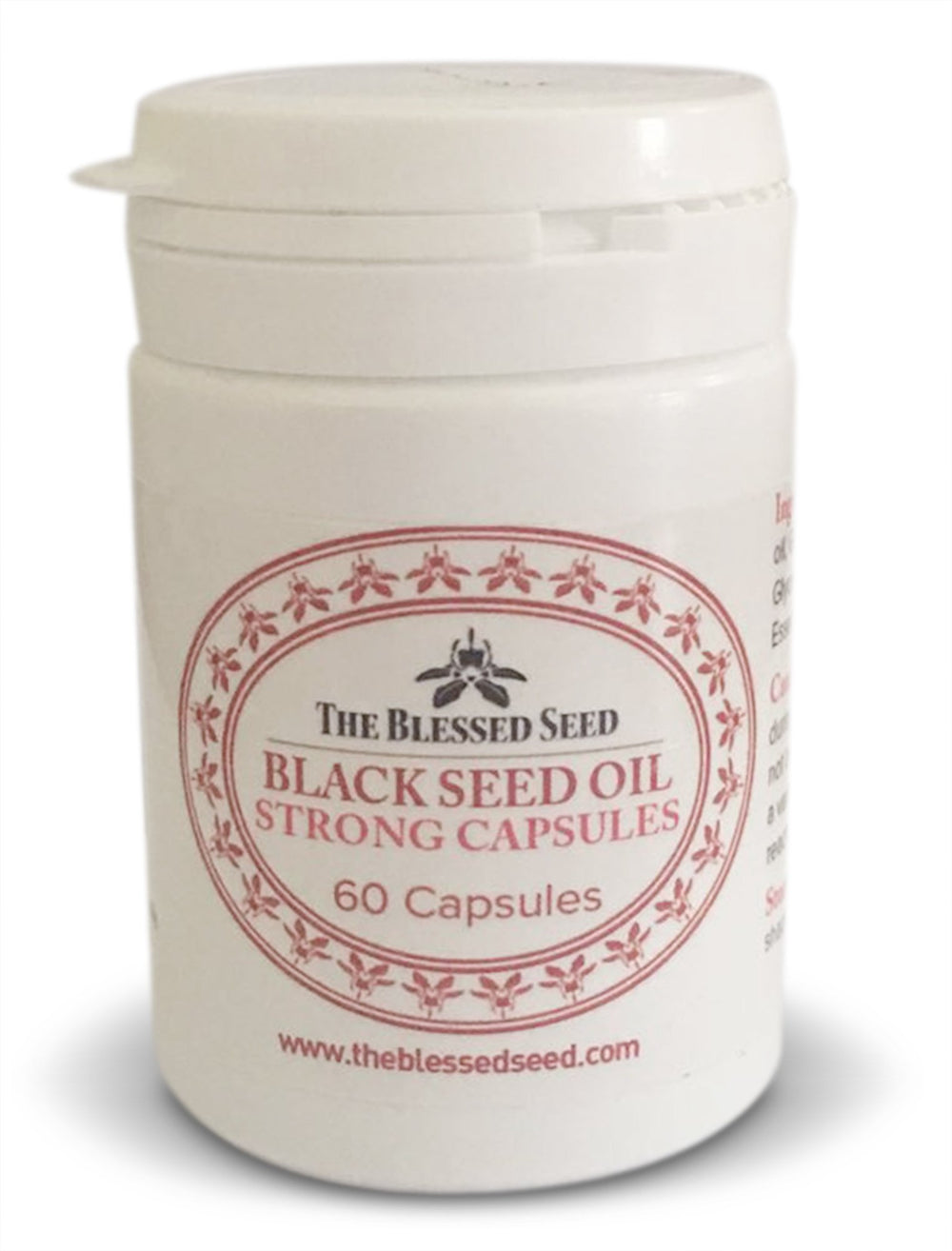 The Blessed Seed strong black seed oil capsules bottle for on-the-go daily use.