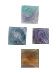 The Chrysalis Stone fluorite pyramid mini colors close-up emphasizes vibrant hues for creativity