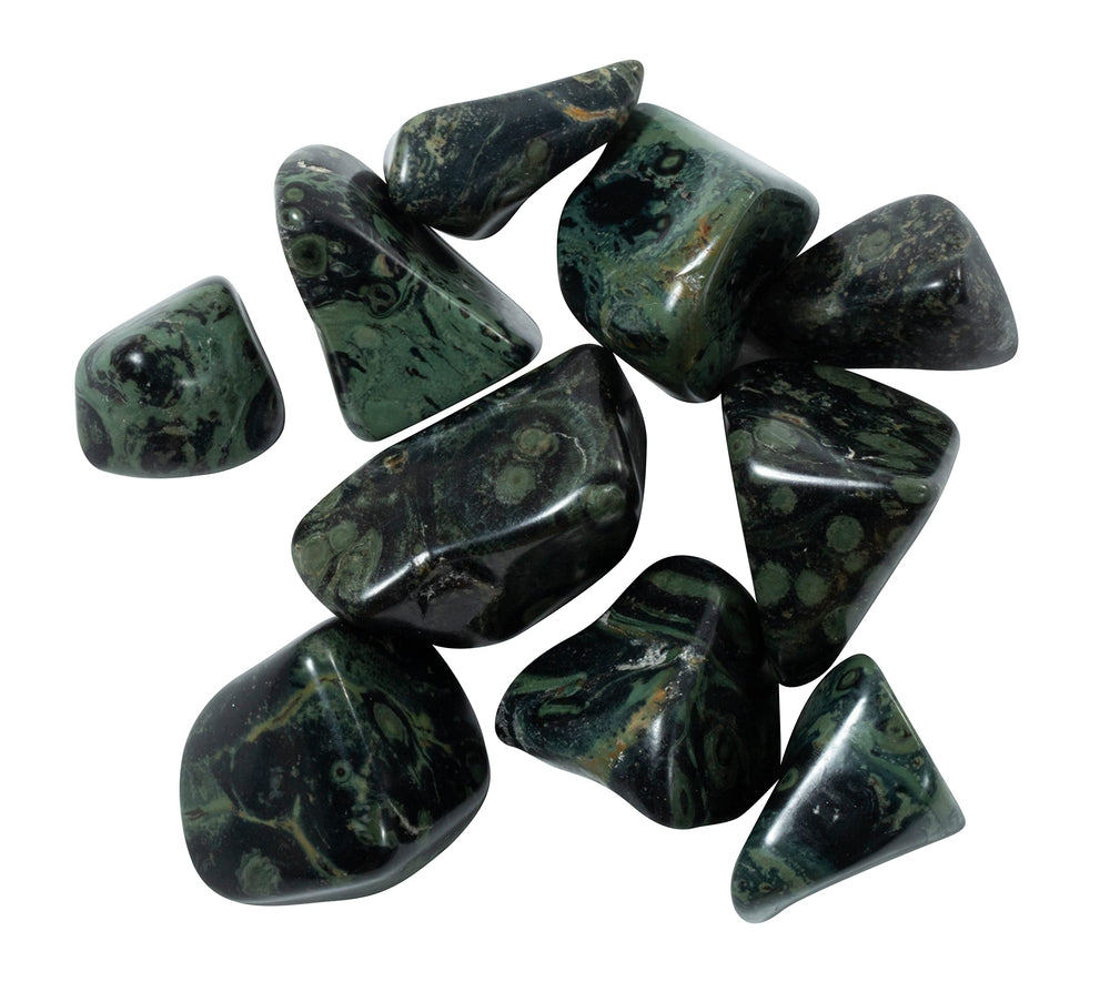 The Chrysalis Stone Kambaba Jasper tumbled stones with green and black swirls for meditation