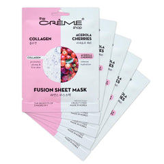The Crème Shop collagen-acerola fusion sheet mask 5-pack front view for spa-like hydration