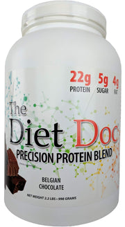 The Diet Doc Precision Protein Blend Belgian Chocolate front packaging with premium grass-fed protein