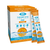 The Dry Eye Drink orange packet pour shows quick hydration with electrolytes.