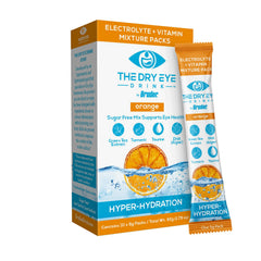 The Dry Eye Drink orange powder dissolving in water for refreshing hydration.