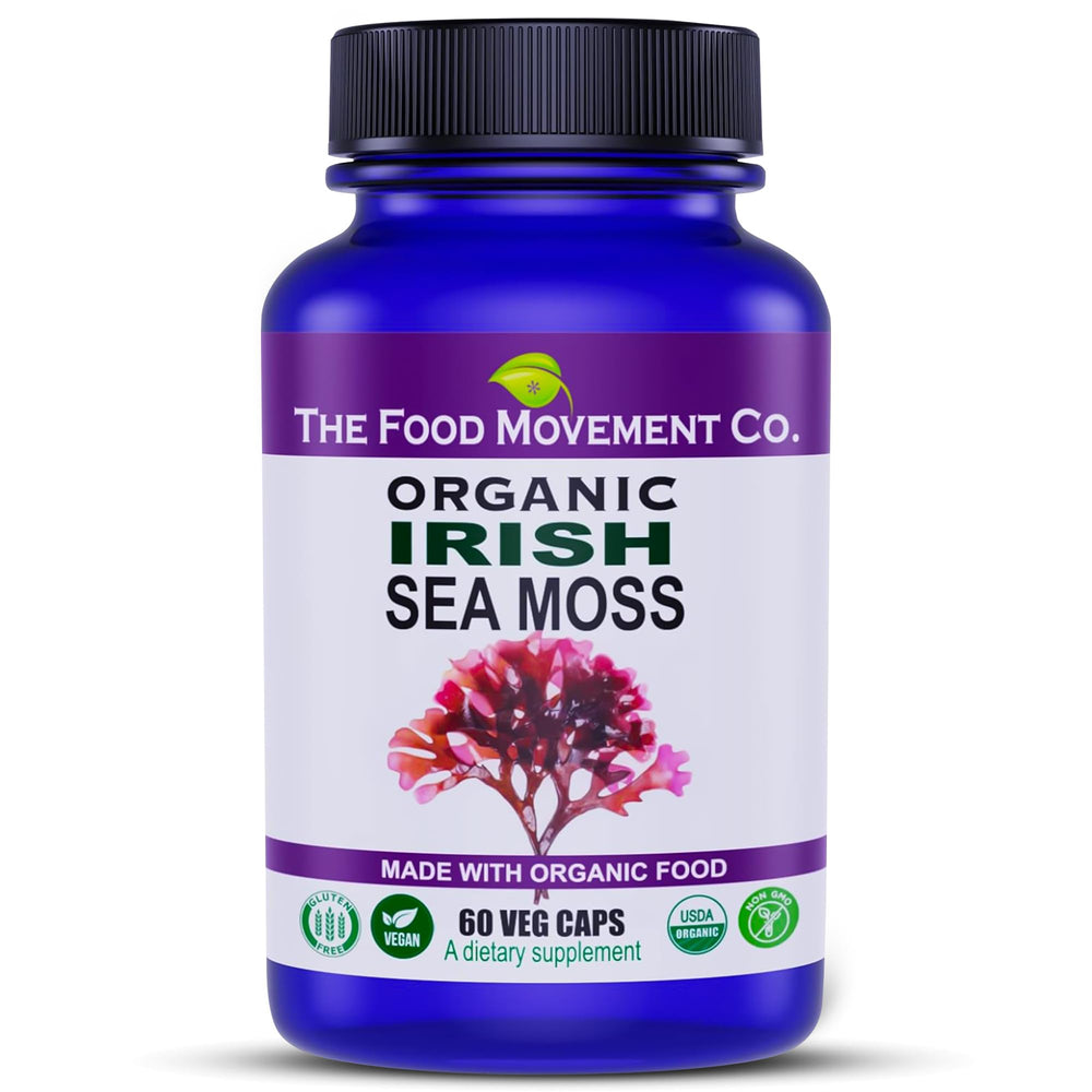 The Food Movement Co Irish Sea Moss bottle for daily prebiotic support.