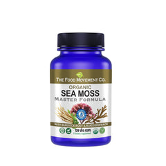 The Food Movement Co. Sea Moss Master Formula bottle supports digestion and immune vitality.