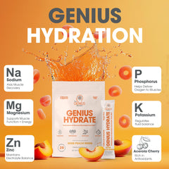 The Genius Brand Genius Hydrate mixed glass reveals coconut water refreshment.