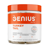The Genius Brand Genius Turkey Tail bottle on display showing immune support