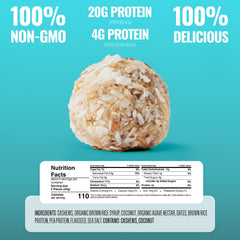 The GFB Coconut Cashew Bites packaging close-up highlighting gluten free and vegan claims