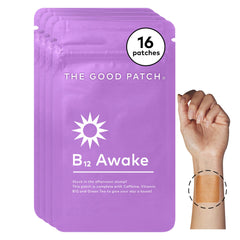 The Good Patch B12 Awake Patch on the wrist for discreet energy support.