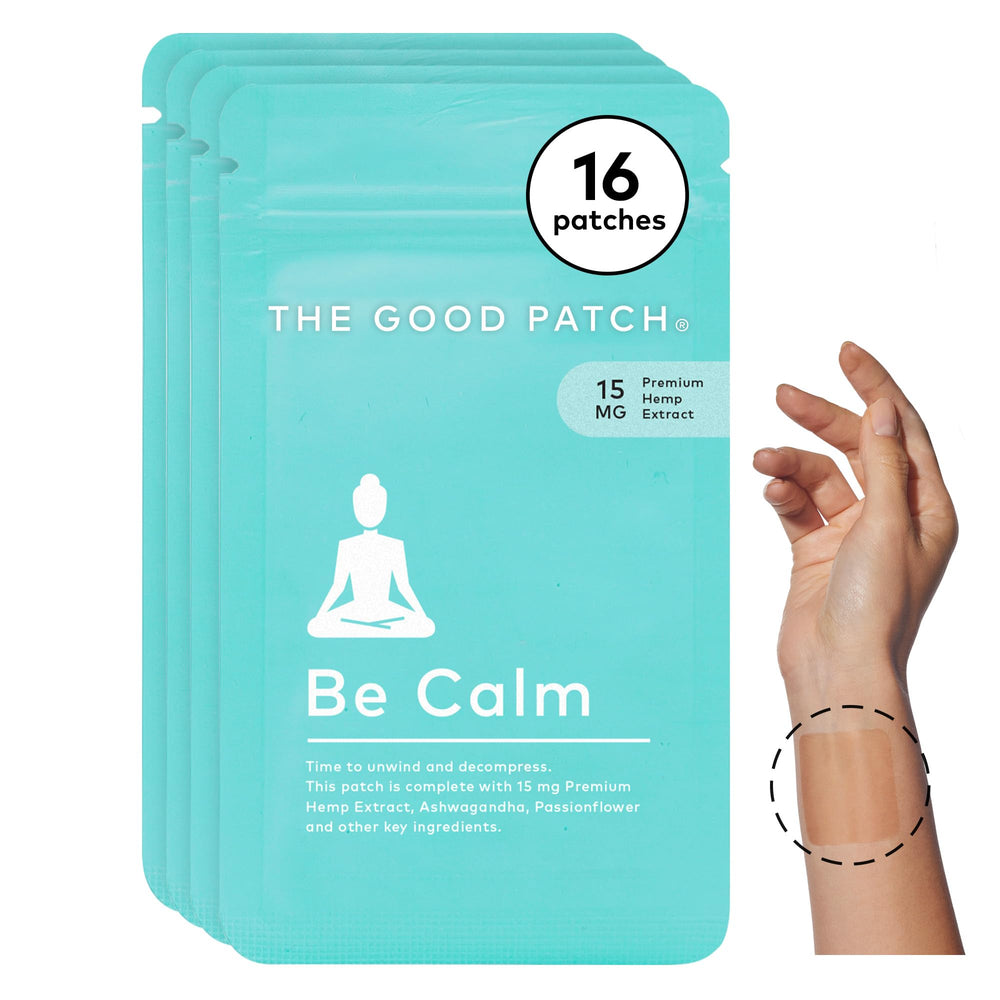 The Good Patch Be Calm Patch on the wrist offers discreet, convenient stress relief when you need it.
