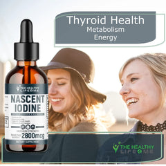 Clear-color Nascent Iodine liquid inside The Healthy Life 4 Me bottle