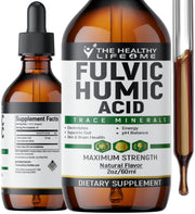The Healthy Life 4 Me Fulvic bottle label highlights minerals for better nutrient absorption.
