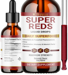 The Healthy Life 4 Me Liquid Super Reds bottle pour for daily antioxidant support.