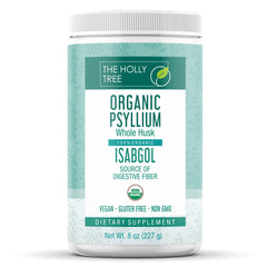 The Holly Tree psyllium husk powder bottle for daily fiber support.