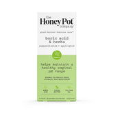 The Honey Pot boric acid suppositories packaging with applicator for easy vaginal use.