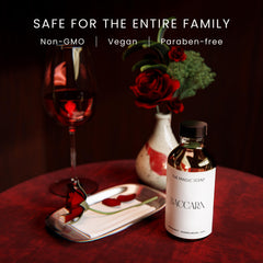 The Magic Scent Baccara diffuser oil label highlighting luxury notes and safety