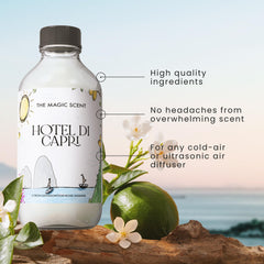 The Magic Scent Hotel Di Capri diffuser oil droplet highlights vibrant notes for easy diffusion.