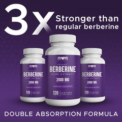 The Monk Berberine capsules closeup emphasizing a potent 2000 mg dose for immune support.