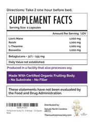 Closeup of The Mushroom Society Chill Pill label shows clean ingredients.