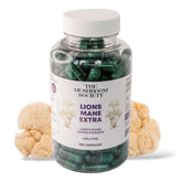 The Mushroom Society Lion’s Mane Extra bottle front view for focused energy.