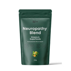 The Nerve Brand Neuropathy Superfood Blend bottle shows chocolate flavor for daily enjoyment