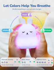 The Pal Company Breathing Pal Mini Bonnie lit glow demonstrates calming mode for mindfulness