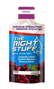 The Right Stuff grape box back with nutrition details for athletes.