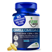 The Veggie Doctor vegan omega-3 bottle showing plant-based formula and capsules for daily use