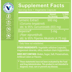 The Vitamin Shoppe Turmeric Curcumin 900mg capsules show standardized curcuminoids for potency.