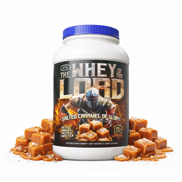 The Whey of The Lord Glory bottle shows premium protein for lean muscle support