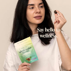 The Whole Difference Adrift Calm Gummies ingredients show ashwagandha, reishi, holy basil synergy.