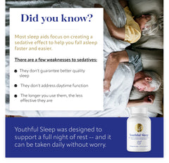 Youthful Sleep capsules close-up showing easy nightly use for deeper rest
