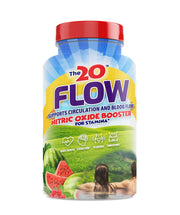 The20 Flow bottle front shows the nitric oxide supplement for daily wellness.