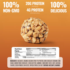 The GFB dark chocolate hazelnut bites close-up showing premium ingredients and texture