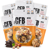 The GFB dark chocolate hazelnut bites in a resealable pack for on-the-go snacking