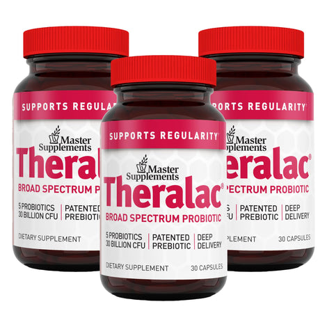 Theralac three-pack bottles for convenient daily probiotic routine