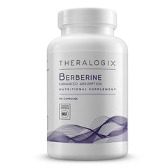 Theralogix Berberine phytosome bottle front highlighting enhanced absorption for metabolism.
