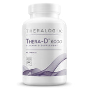 Theralogix Thera-D 6000 bottle front showing high‑potency vitamin D3 for daily support.