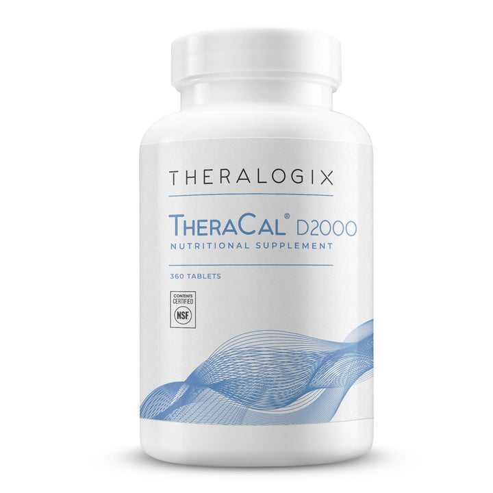 Theralogix TheraCal D2000 bottle front showing bone health support