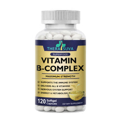 TheraSuva B-Complex CoQ10 Vitamin C softgels bottle for daily energy support