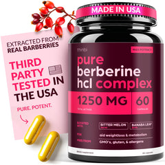 Thinbi Berberine supplement 1000mg bottle with capsules for metabolic support and gut health
