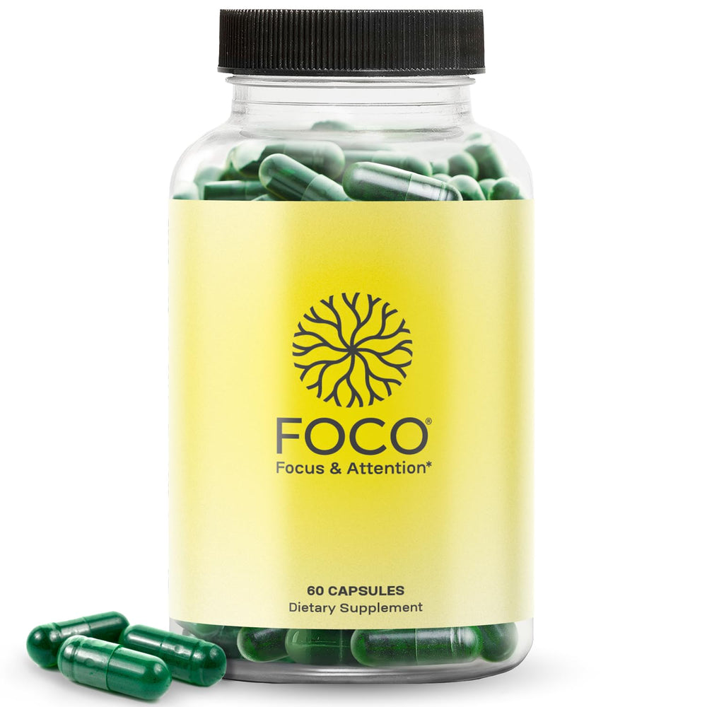 Think FOCO capsules bottle front signaling daily focus support for teens and adults.