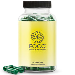 Think FOCO capsules bottle front signaling daily focus support for teens and adults.