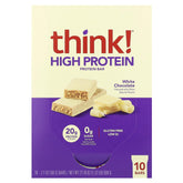 ThinkThin white chocolate high-protein bar pack shown, ideal on-the-go energy boost