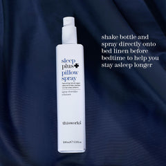 THISWORKS Sleep Plus Pillow Spray beside pajamas for bedtime routine.
