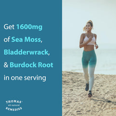 Thomas' All-Natural Remedies bladderwrack burdock root blend powder supports digestion.