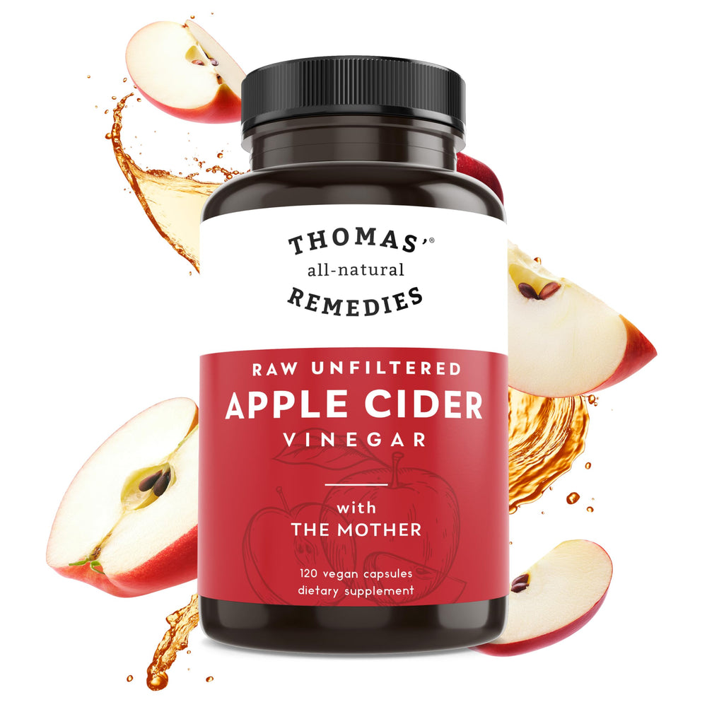 Thomas' all-natural Remedies apple cider vinegar bottle for daily wellness support.