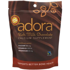 Thompson Adora calcium milk chocolate bar with 30 pieces for daily calcium intake.