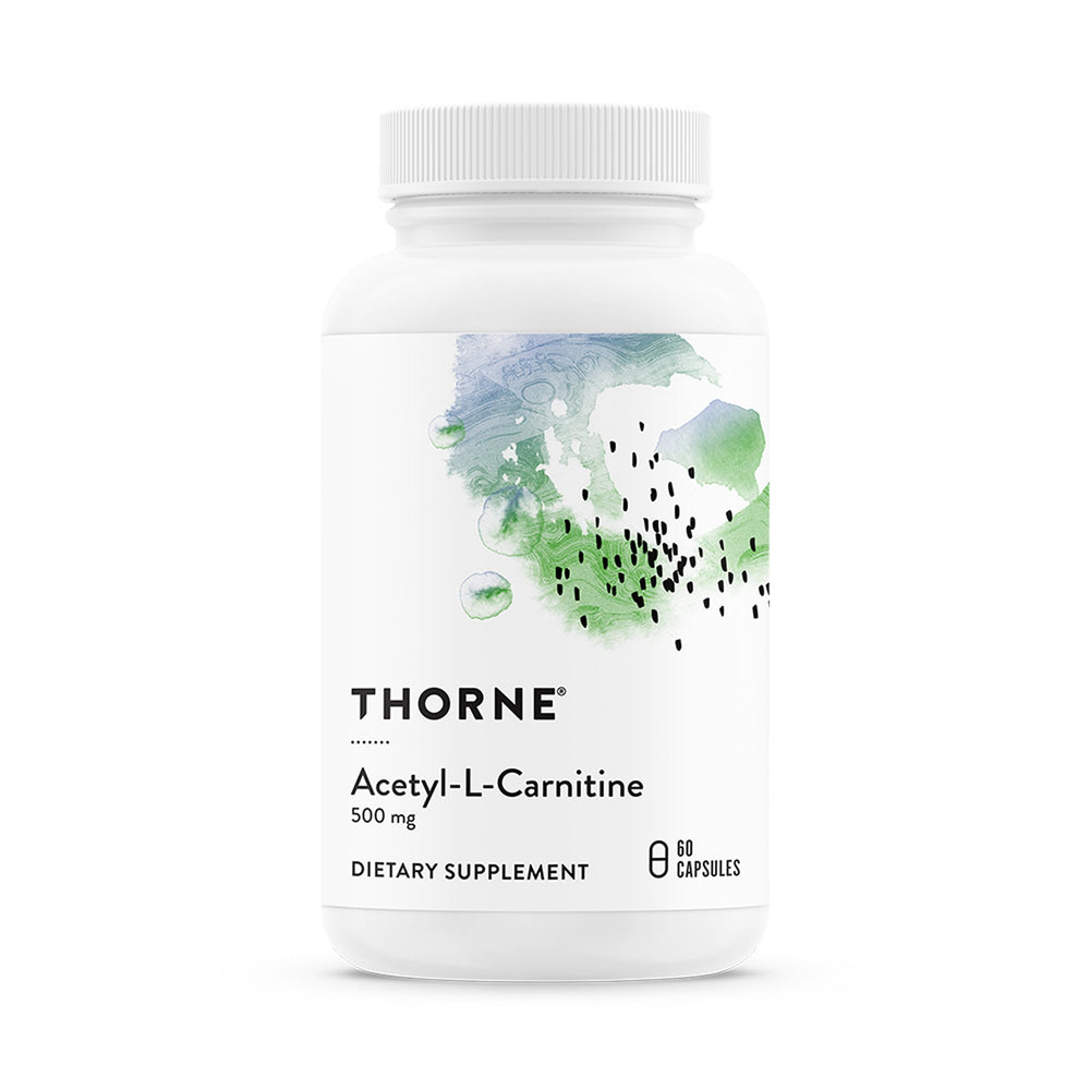 THORNE Acetyl-L-Carnitine 500 mg bottle front highlighting brain function support