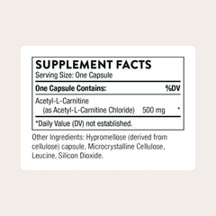 THORNE Acetyl-L-Carnitine 500 mg bottle being poured for daily use